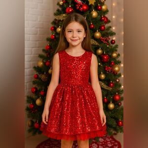 Rare Editions Big Girls Sleeveless All-Over Sequin Glitter Mesh Social Dress Red
